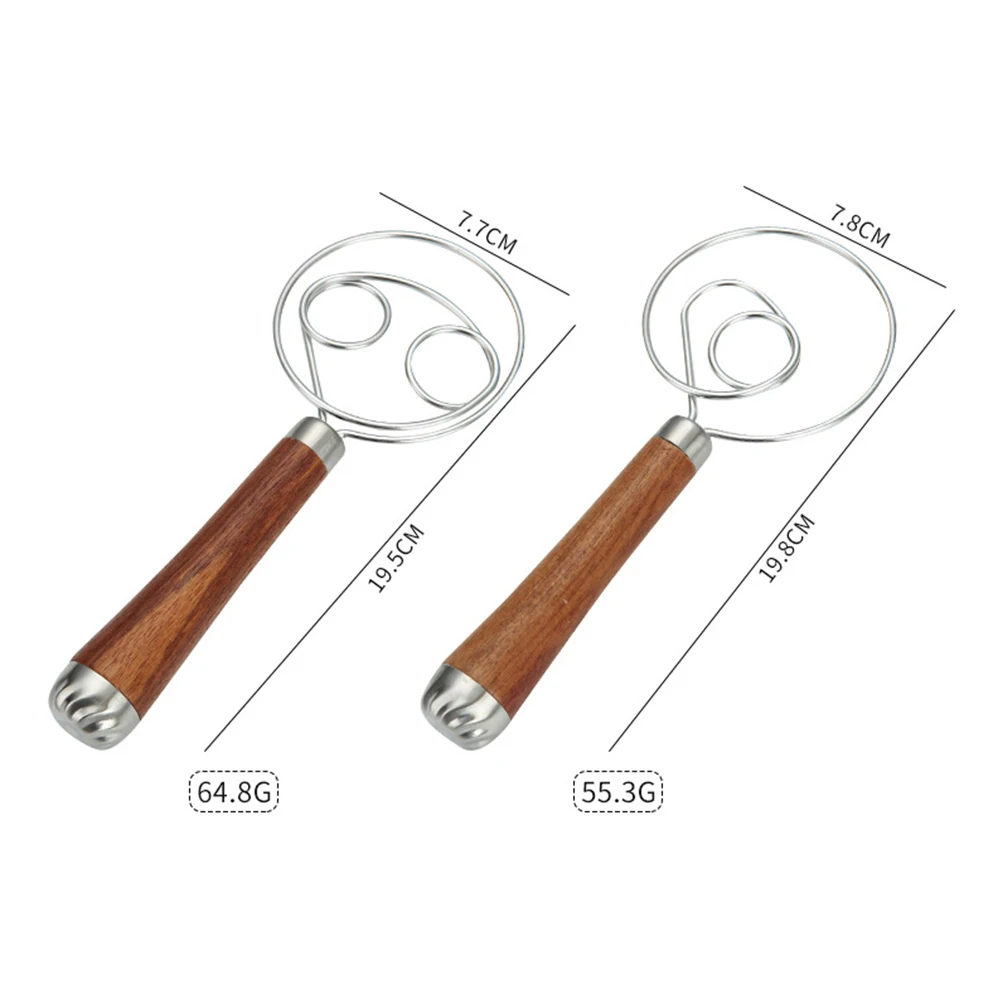 Dough Mixer Danish Dough Whisk Wooden Handle Eggs Cream Mixing Rods Double Holes Flour Cake Stirrer Whisk Kitchen Baking Tools
