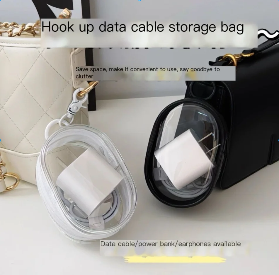 Transparent Winding Charging Storage Bag - Portable Data Cable Charger Earphone Phone Organizer Box