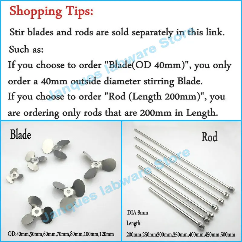 Stainless Steel Stirrer Foldable Stirring Paddle 1pc Lab OD 40mm to 120mm304 Stainless steel three-leaf type Stirring Blade or 1pc length 200 to 500mm Stirring Dispersing Rod