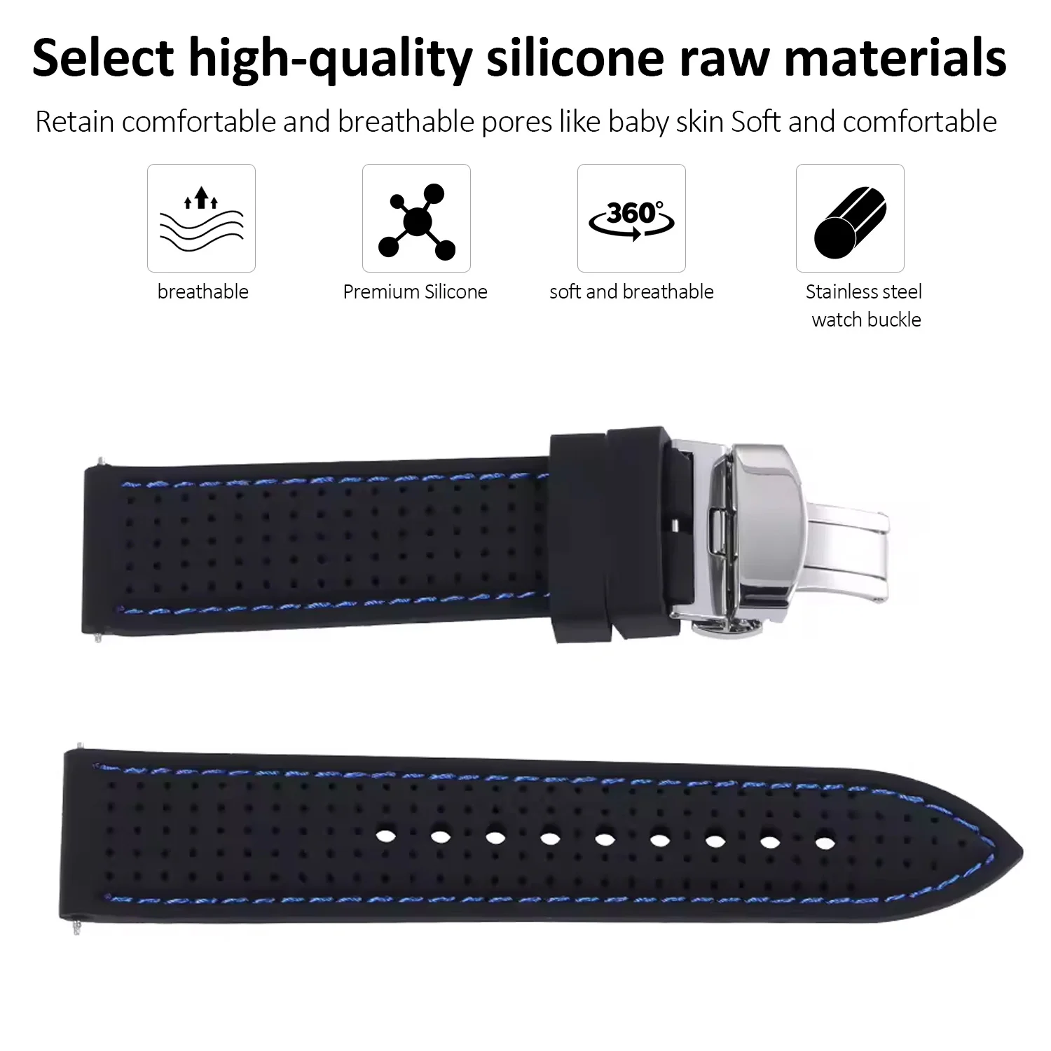 Silicone Butterfly Buckle Breathable Watch Strap Replacement