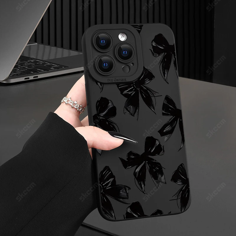 Elegant Black Bow Shockproof Silicone Phone Case - Soft Protective Cover
