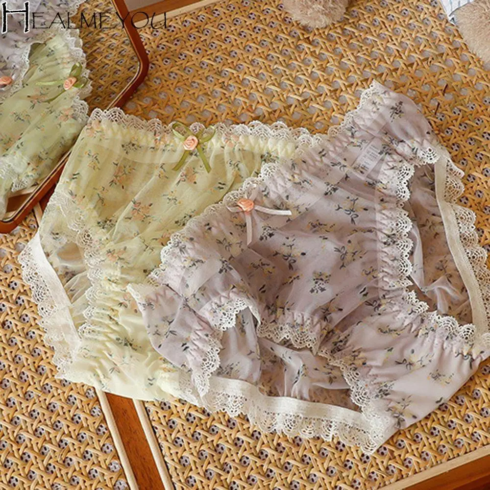 

Japanese Sweet Panties Kawaii Breathable Stretchy Flower Panties Sexy Lace Panties Women's Comfortable Lingerie