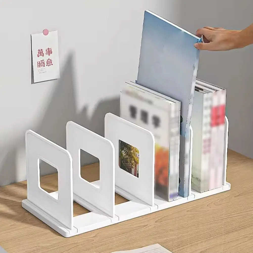 Organizzatore per Libri a 4 Scomparti, Supporto in Plastica per Libri da Scrivania, Divisorio per Libreria, Porta Riviste, Organizzatore per Ufficio e Casa - immagine 6