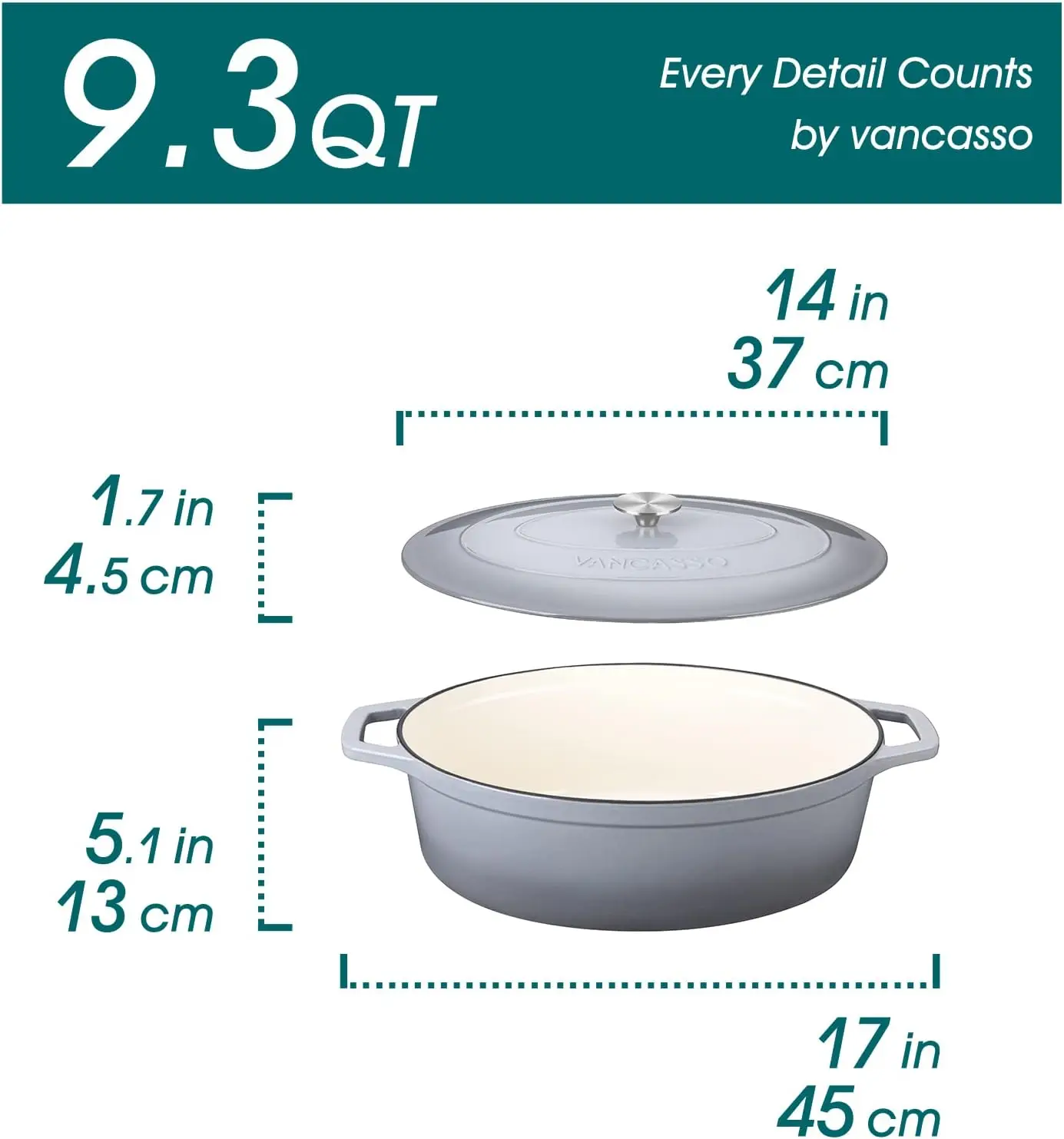 Enameled Cast Iron Dutch Oven 9.3 Quart Dutch Oven Pot with Lid Oval Oven Cast Iron Pot