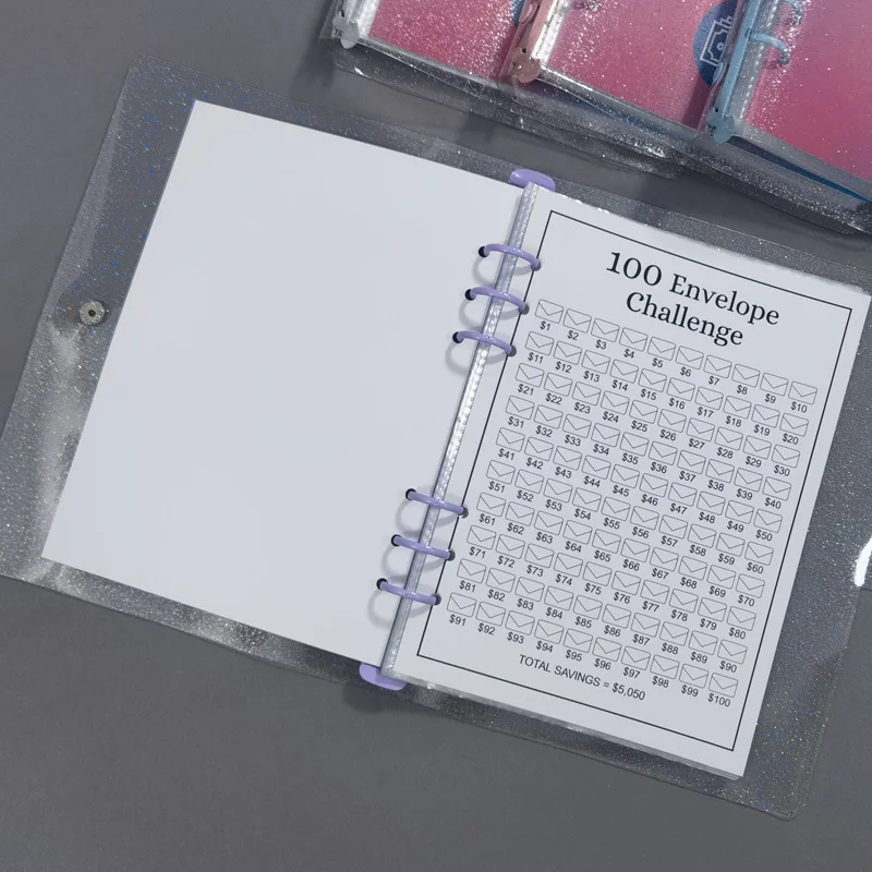 100 일 다채로운 예산안 수첩, 현금 봉투 저축, 6 구멍 바인더, 느슨한 잎 지폐 관리 수첩