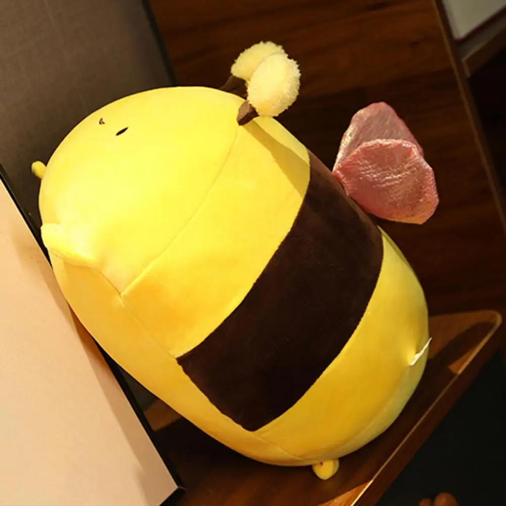 

Non-deformable Stretch Fabric Pillow Soft Safe Bee Plush Pillow Stuffed Toy for Girls Home Decor Nap Time Companion Huggable