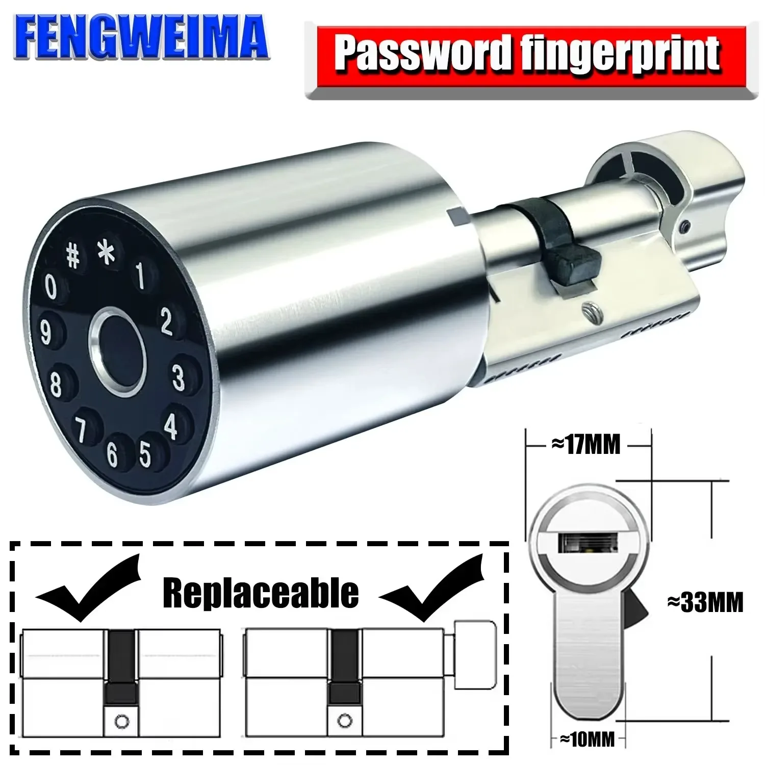 Euro Profile Lock Body Compatible Electronic Cylinder Tuya Unlock Installation Keyless Fingerprint Smart Password lock fingerprint cylinder lock,smart cylinder lock,electronic lock,smart lock,password lock