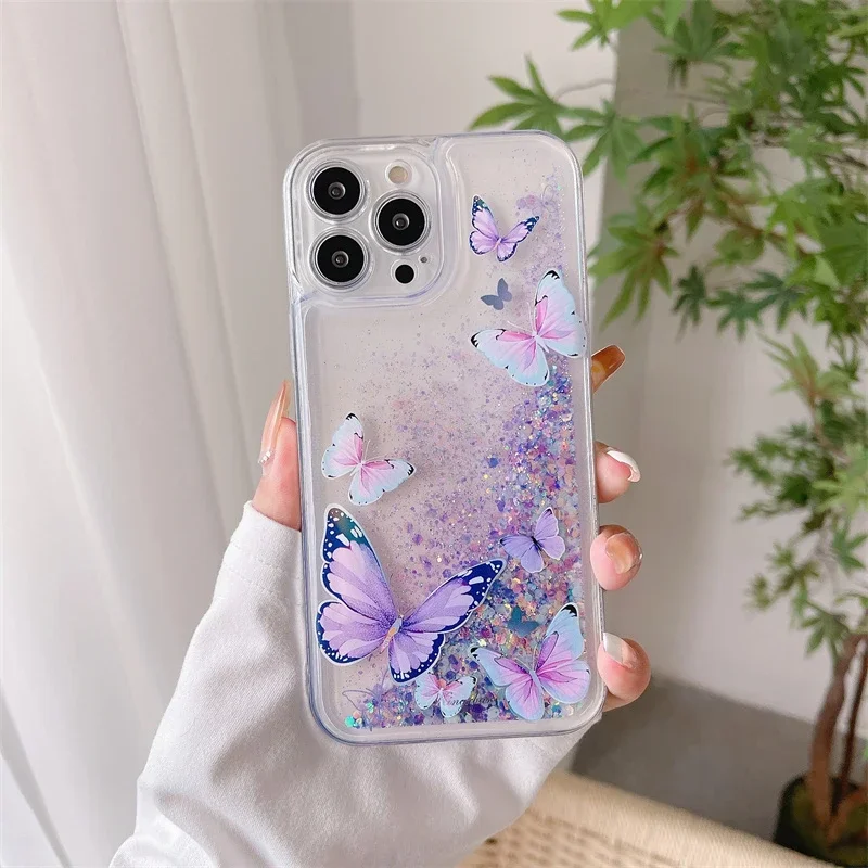 Luminous Butterfly Quicksand Transparent Phone Case