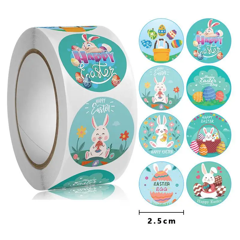 

500pcs New Easter Day Bunny Rabbit Sticker 8 Design Roll Stickers Cute Happy Easter Stickers for Kids Children Card Scrapbooking