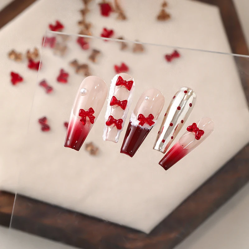 50pcs Mini Ribbon Resin Bow Nail Charms Cute Bowknot Butterfly 3D Rhinestone For DIY Korean Manicure Decoration 3