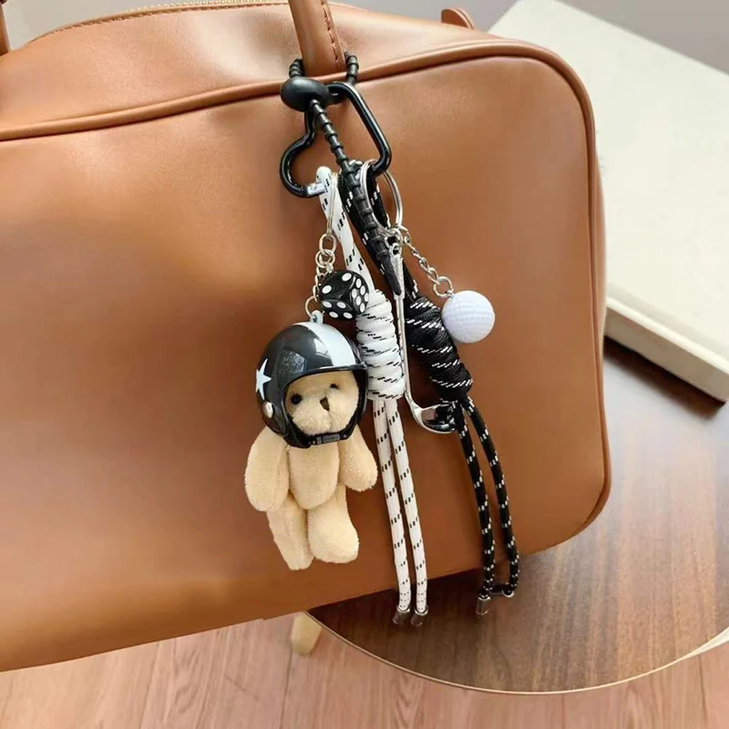 Creative Bag Pendant Cute Couple Backpack Keychain Decoration Punk Style Helmet Bear Kitten