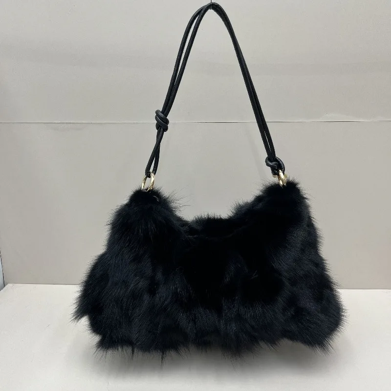 Luxury Real Fox Fur Women Messenger Bag 2025 Winter Ladies Warm Shoulder Bags Designer Fur Tote Bag Evening Party Clutch Bag