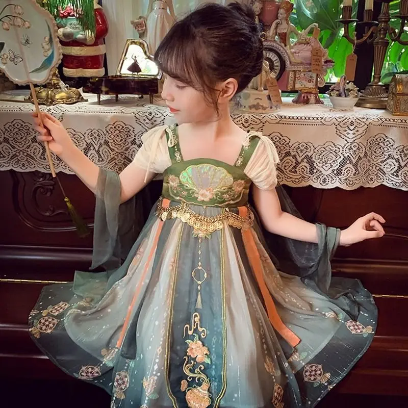 

Girls Hanfu Summer 2024 New Style Stylish And Airy Childrens Tang Dynasty Dress Exquisite Embroidered Dress For Little Girls