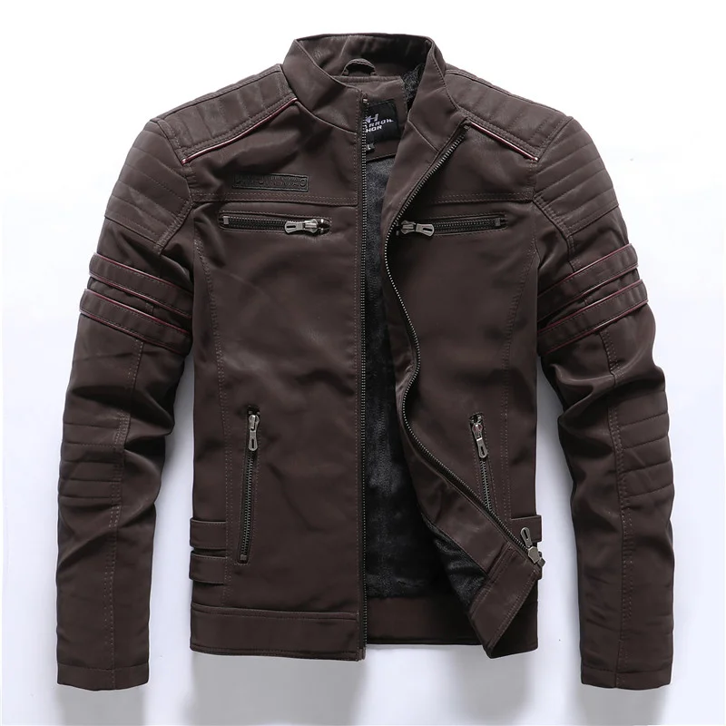 

Winter Motorcycle PU Leather Jacket Men 2023 Vintage Fleece Warm Multi-pocket Leather Coat Male Zipper Autumn Outwear Jackets