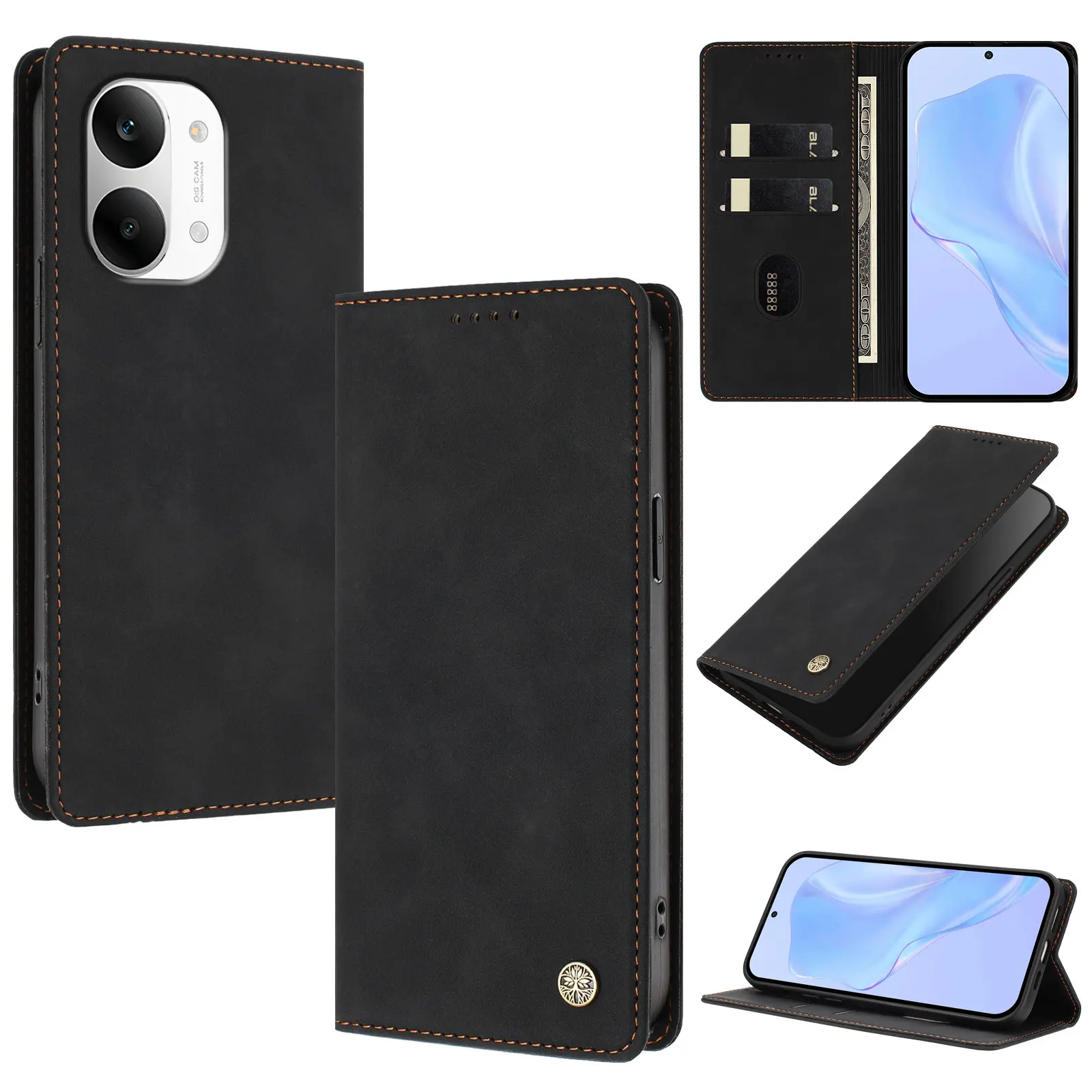 Luxury RFID Blocking Leather Wallet Phone Case with Card Holder and Protective Cover