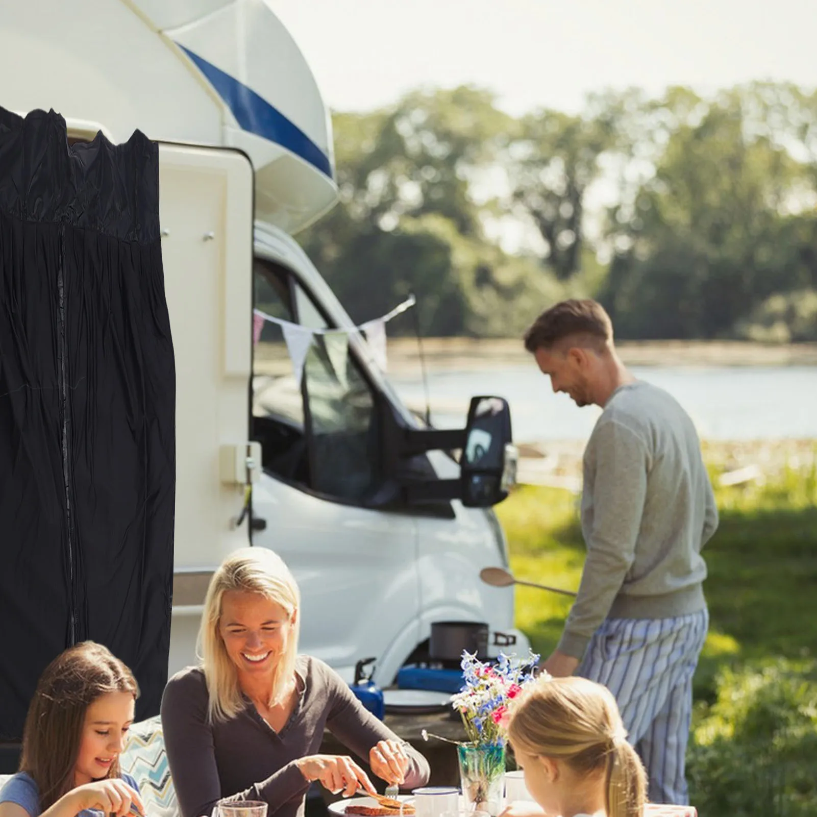 Door Curtain for Camping Car Double Layer Door Curtain Magnetic Closure Outdoor Windproof Mesh Curtain for RV Camping Car