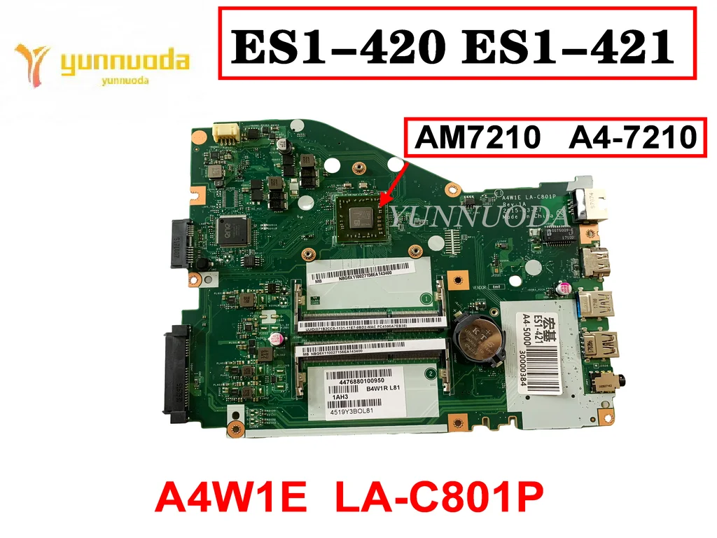 

A4W1E LA-C801P for ACER Aspire ES14 ES1-420 ES1-421 Laptop motherboard With AM7210 A4-7210 CPU Tested Good