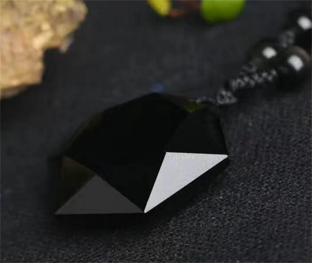 100% Natural Black Obsidian Carved Lucky Six Angle Star Faced Pendant + Free Necklace Fashion Crystal for woman man's Jewelry