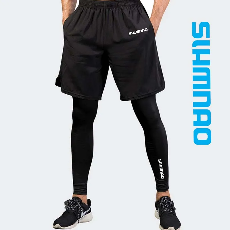Men's Outdoor Casual Quick Drying Fishing Pants Cycling Hiking Tight Elastic Two-piece Fitness Running Pants men fishing pants men hiking pants