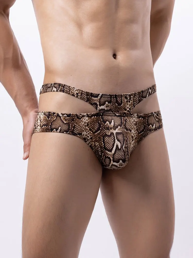 

Трусы-бикини мужские с низкой талией, пикантное леопардовое нижнее белье, Экзотические трусы, нижнее белье
