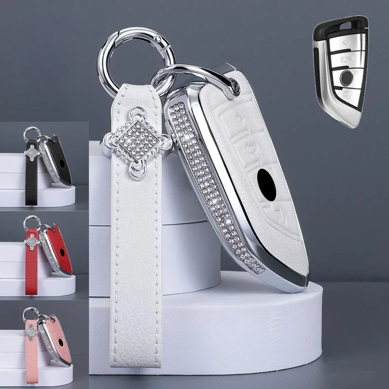 

Bling Diamond Leather Metal Car Remote Smart Key Fob Case Cover Holder Bag For BMW 1 2 3 4 5 6 7 Series X1 X2 X3 X4 X5 X6 X7 M5