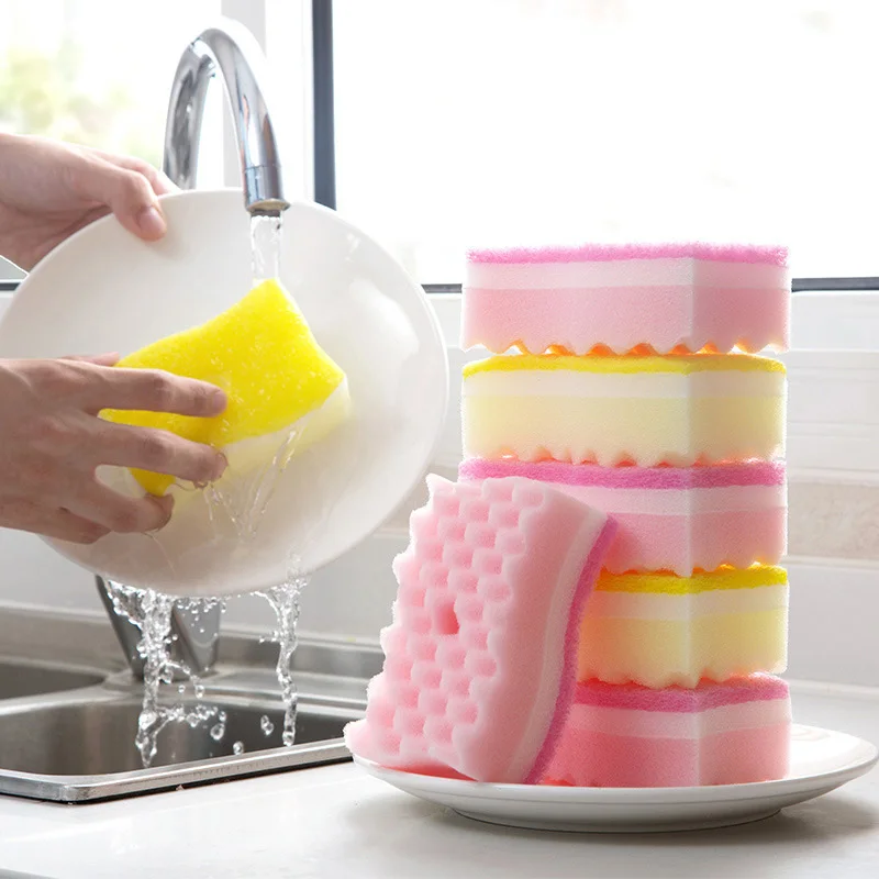 

4Pcs Kitchen Dish Cleaning Sponge Double-Sided Soft Absorbent Dishwashing Sponge Tableware Plate Cleaning Sponge Scouring Pad