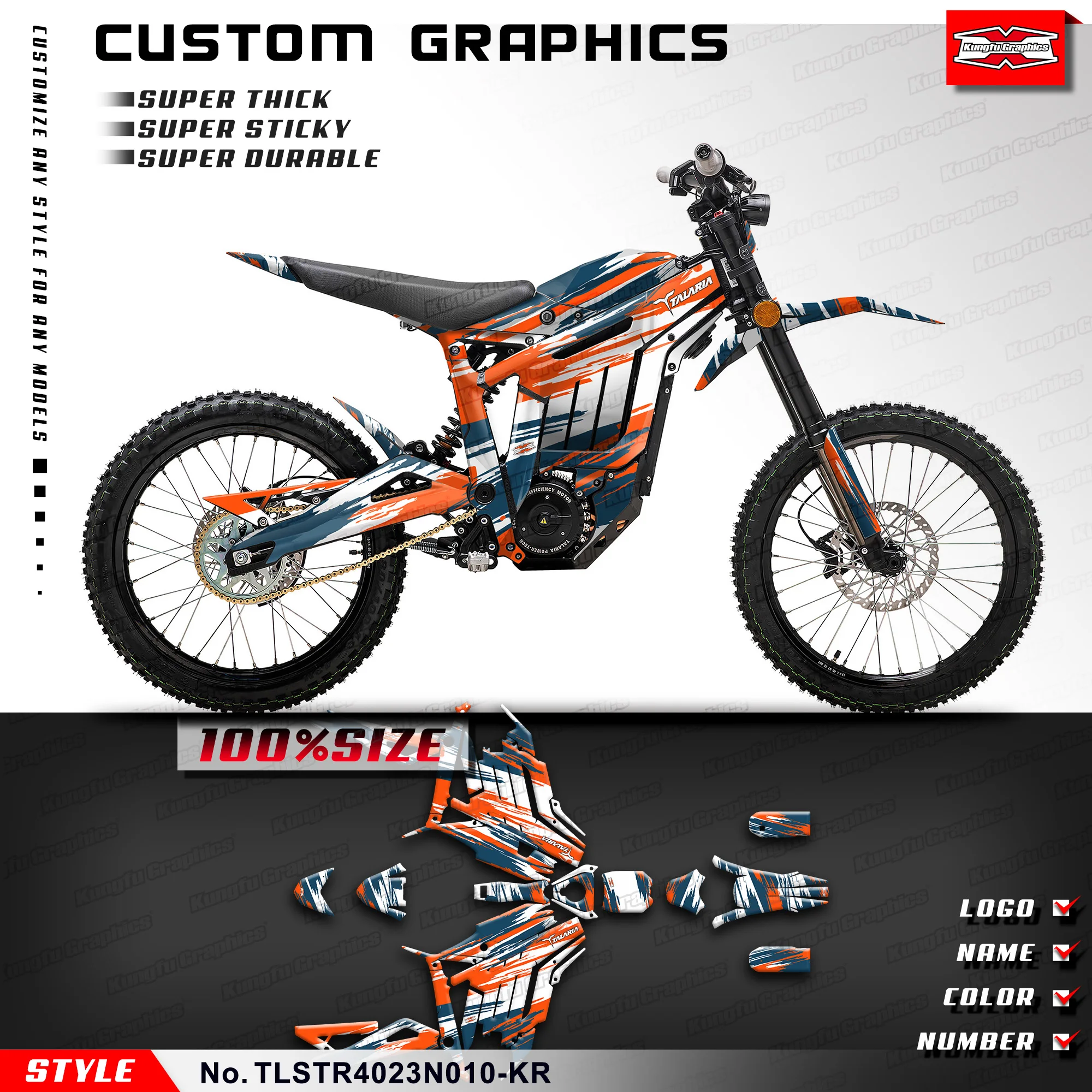 KUNGFU GRAPHICS Off Road Stickers Enduro Decals Kit Vinyl for TALARIA Sting R MX L1E SX3 Electric Dirt Bike, Orange Blue