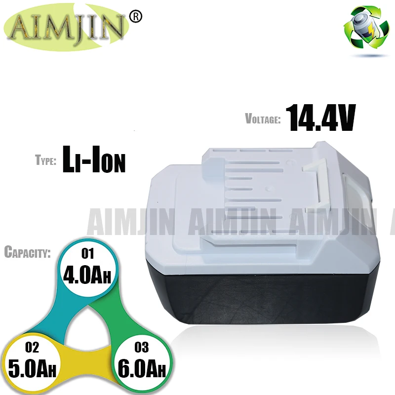 

AIMJIN 14.4V 4.0Ah/5.0Ah/6.0Ah BL1413G Rechargeable Li-Ion Battery For Makita BL1460G DC18WA DMR106 UH480D UH520D UM165D UR140D