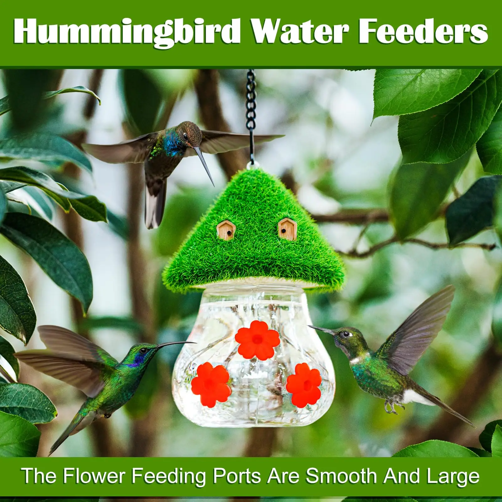 Hummingbird Feeder Outdoor Hanging Flocking Mushroom Shape Bird Outside Water Birds Drinking Metal Garden Yard Patio Decoration