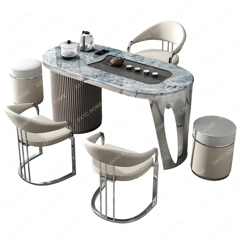 

Super Crystal Color Crystal Tea Table High-End Luxury Stone Home Balcony Kung Fu Tea Brewing Small Table-Chair Set