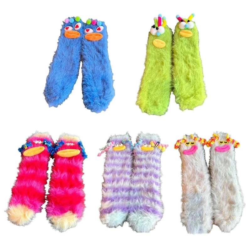 

Women 3D Braid Sausage Mouth Fuzzy Socks Winter Coral Fleece Indoor Sleep Socks