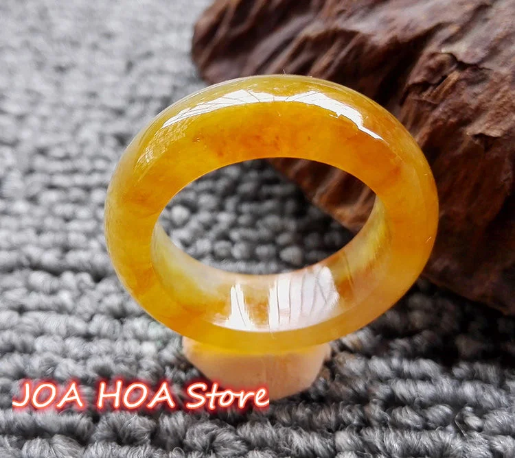 Jewelry Accessories Natural Jadeite Ring Yellow Jade Ice Emerald  Glutinous Full Green Male Handring