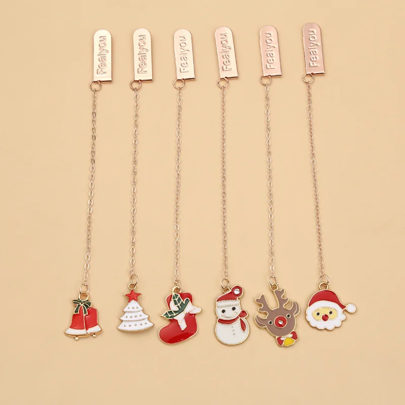 

2pc Kawaii Christmas Snowman Bookmark DIY Student Book Clip Tab Alloy Book Mark Pendant Accessories Portable Reading Stationery