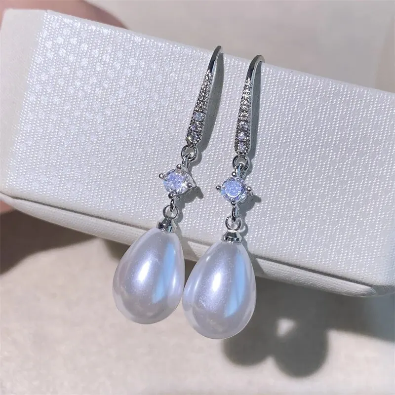 Water Drop Pearl Zircon Dangle Earrings Women Bridesmaid Wedding Jewelry dangle earrings pearl earrings drop earrings pendant earrings long earrings dome teardrop earrings silver jewelry