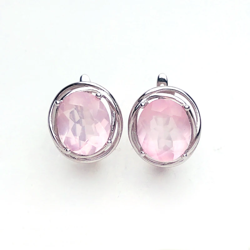 CSJ Elegant Natural Rose Quartz Earring 925 Silver Sterling Gemstone 10*12mm 8ct Fine Jewelry for Women Party Christmas Gift 6