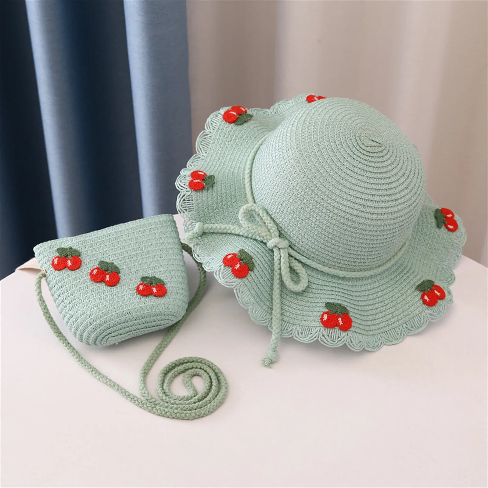 Wild Stocking Hat Hat Bag Set Woven Wide Straw Hats Girls Kids Sun Hats Summer Beach Straw Woven Pocket бейсболка детская