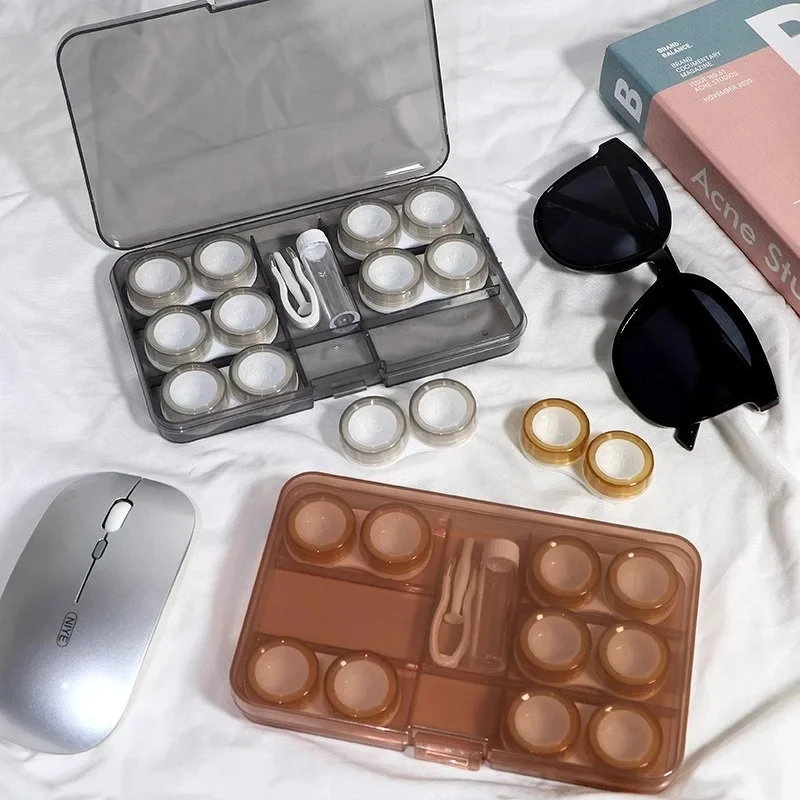 1pcs 콘택트 렌즈 케이스 핀셋 흡입 스틱 세트 또는 여행 휴가 콘택트 렌즈 주최자가있는 휴대용 플라스틱 보관 상자
