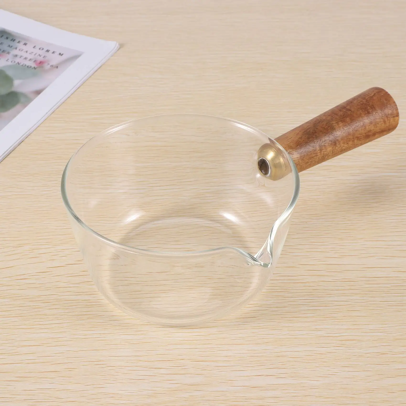 Glass Milk Pot with Wooden Handle 400Ml Cooking Pot for Salad Noodles Gas Stove Cookware 6