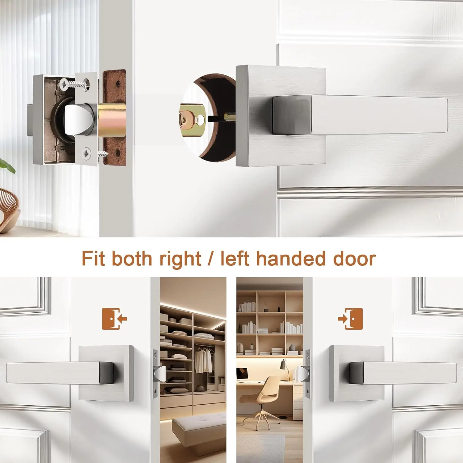 Nickel Square Door Lever Door Lock Handle Lockset Keyless Doorknobs Passage Knobs