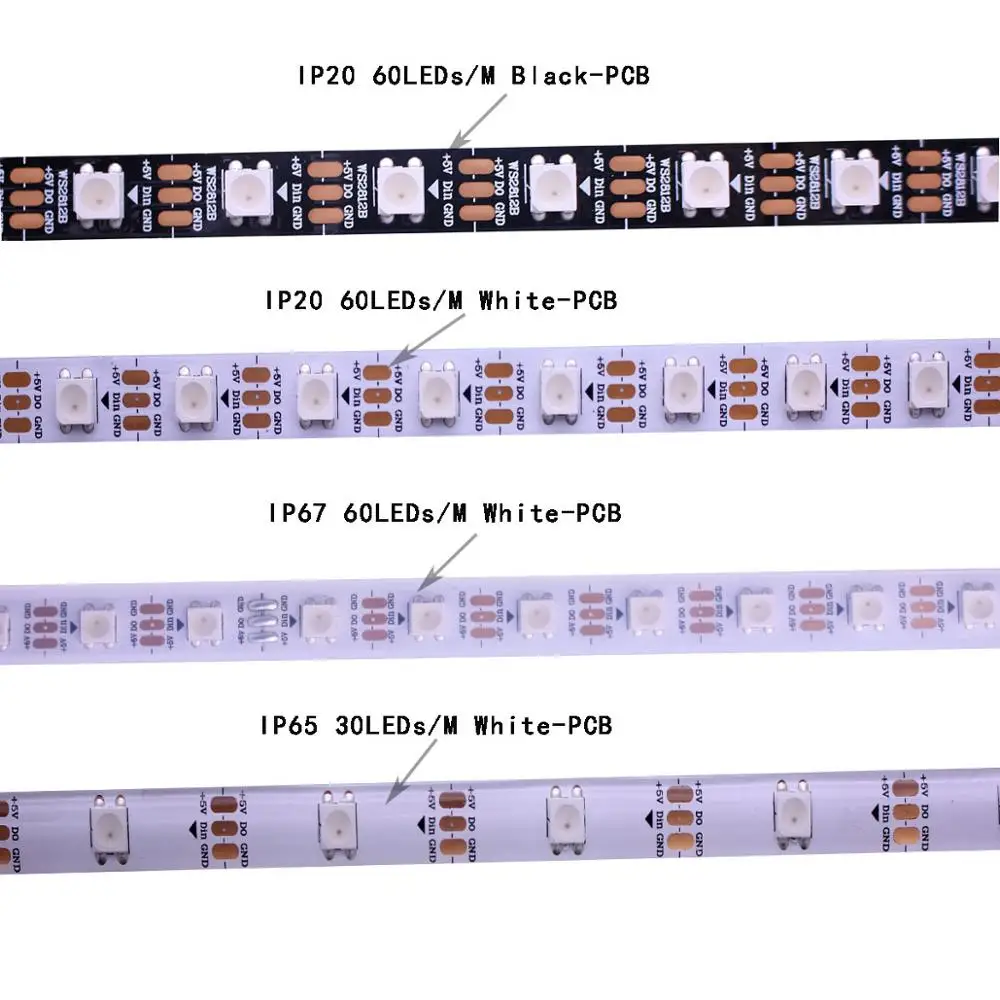 

WS2812b led strip piixels tape light Economic individually addressable 5m waterproof ip65 ip67 5050 rgb 30 60 leds/m 5v ws2812