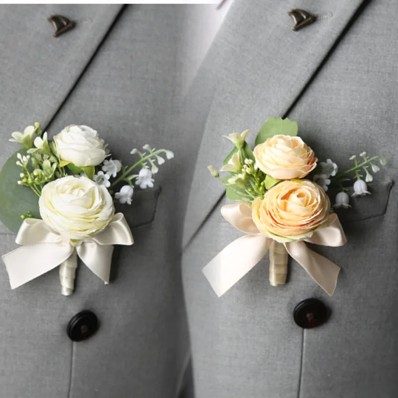 

Wedding Men Boutonniere Buttonhole Rose Brooch Bride Wedding Wrist Corsage Bracelet Groom Ceremony Flower Party Meeting Decor