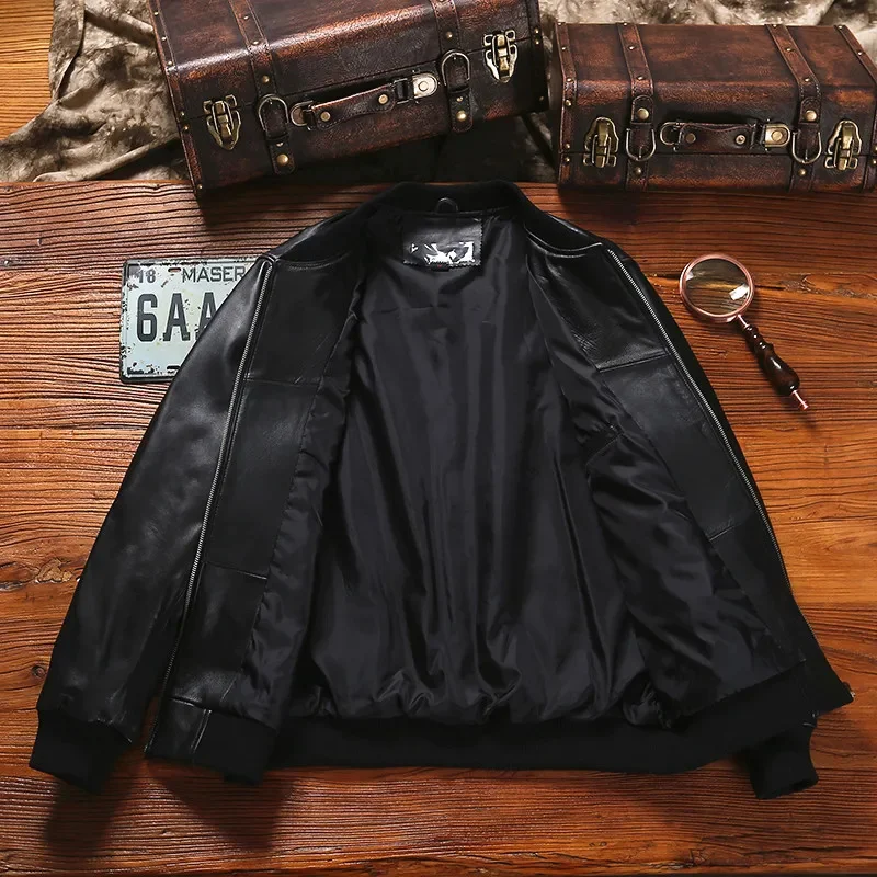 Description Picture 5 of itemYR!Free shipping.men classic casual Spring soft natural leather jacket.Plus size outlet genuine sheepskin coat.baseball style