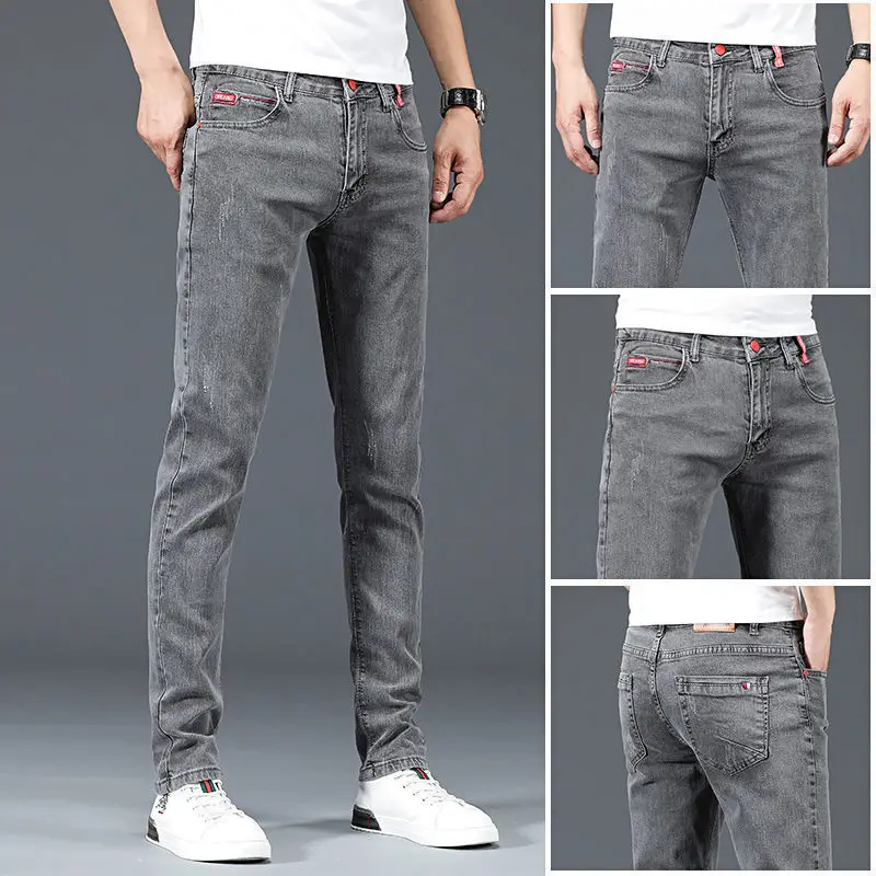 

New Arrival Korean Luxury Harajuku Fashion Summer Jeans Mens Casual Pants Grey Designer Cowboy Streetwear Stretch Denim Trousers