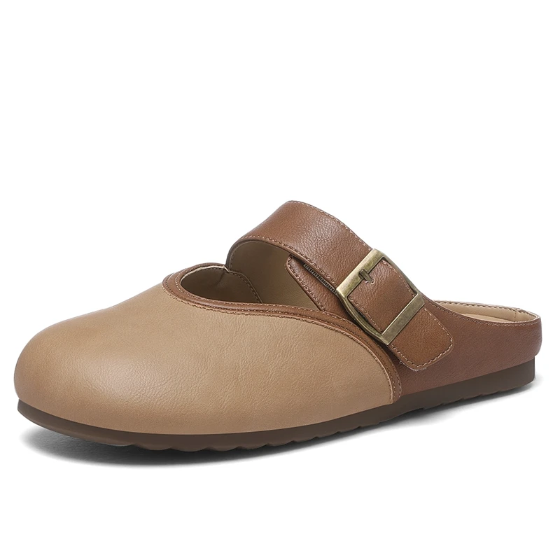 AUTUSPIN Women Shollow Shoes Fashion Leisure Microfiber Leather Slippers Round Toe Hollow Out Breathable Ladies Mules Slides 34 AUTUSPIN Women Shollow Shoes Fashion Leisure Microfiber Leather Slippers Round Toe Hollow Out Breathable Ladies Mules Slides - Image 2