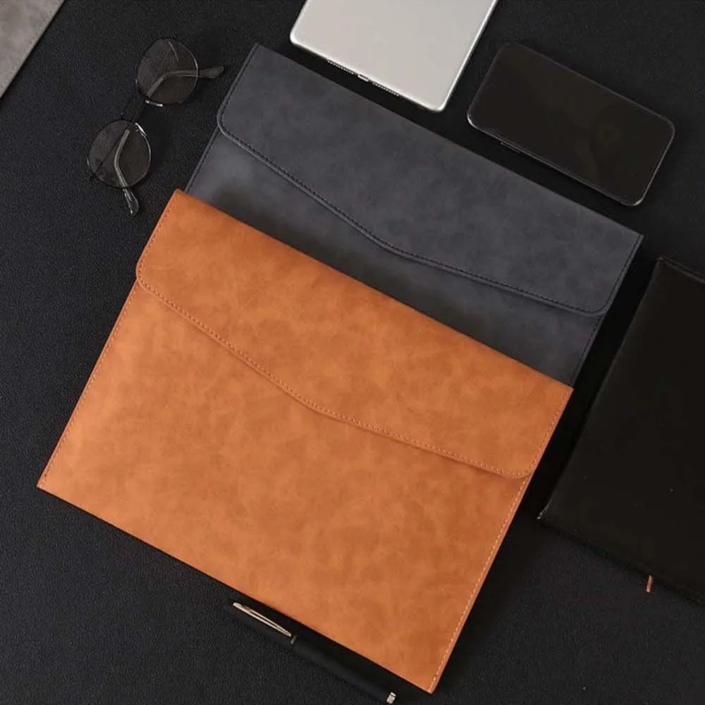 Large Capacity PU Leather Document Organizer and Business Handbag with Button Design