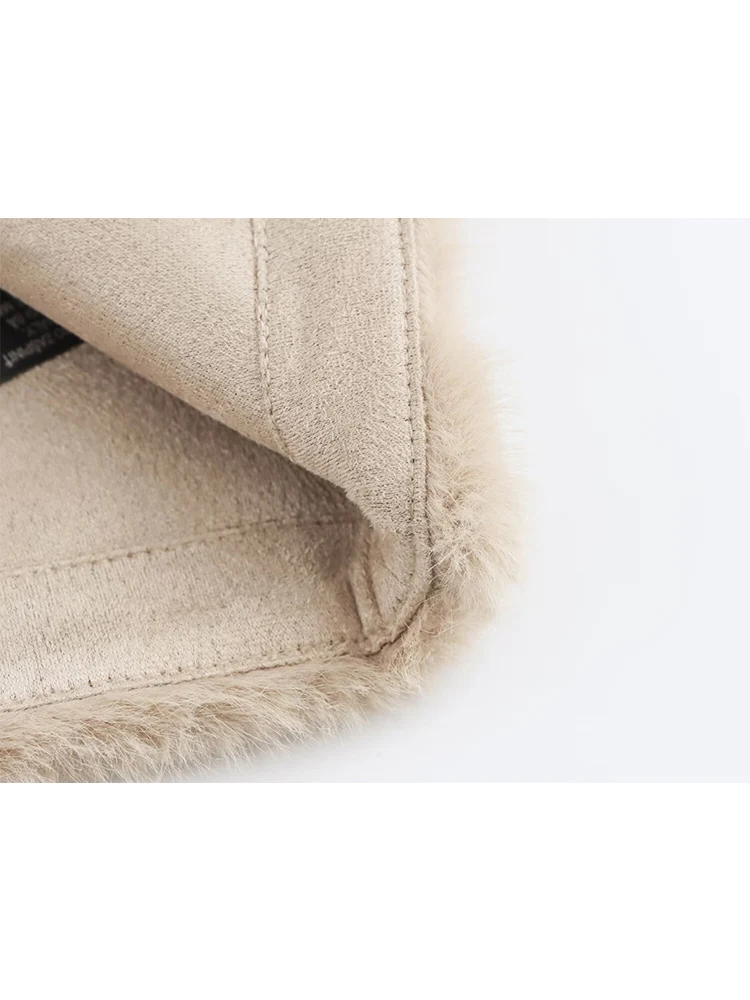 Women Chic Faux Fur Short Jacket Coat Autumn New Long Sleeve Simple Commuting Style O Neck  Fashion Female Button Up Warm Coats