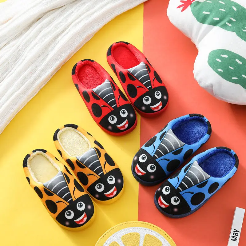 Cartoon Ladybug New Children's Autumn and Winter Cotton Slippers for Men and Women Cute Non-slip Furry Slippers Toddler Shoes