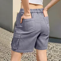 Women Vintage Elastic Low Waist Cargo Shorts Summer Casual Solid short overalls pants with Pockets for Sports - Image 4