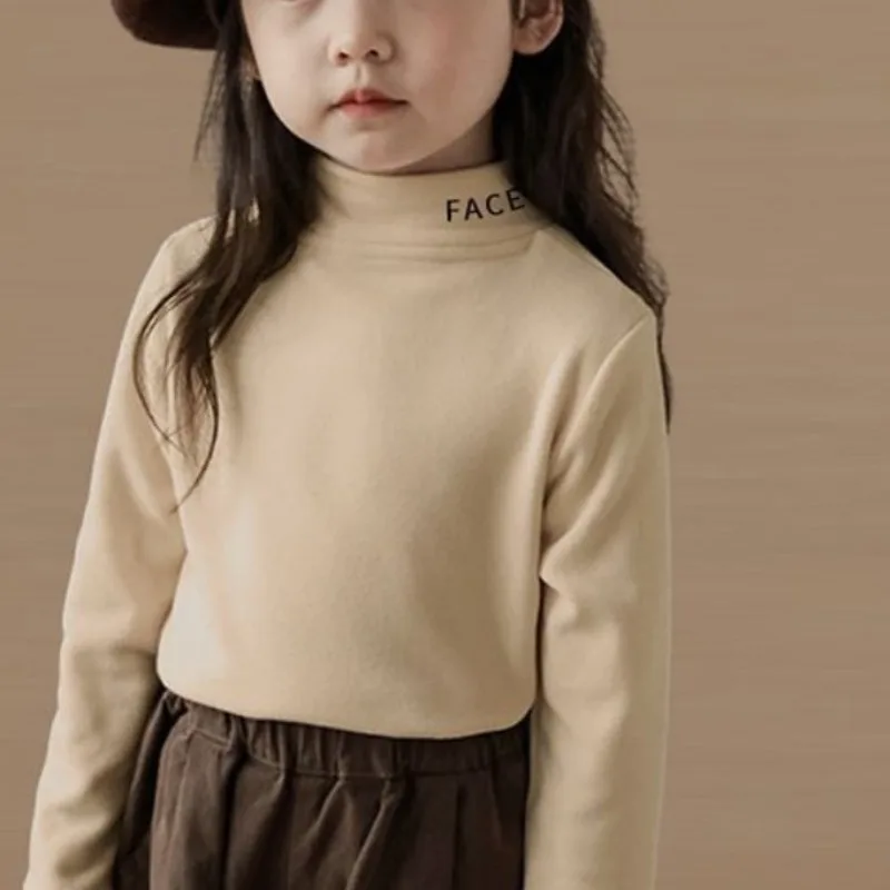 

Children's Autumn Winter Fashion High Neck Pullover Long Sleeved Solid Color Bottom Shirt Casual Kids Children's Clothing Tops