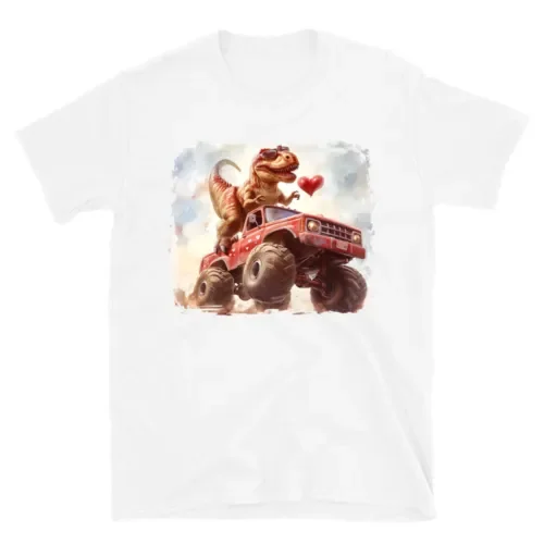 Divertente Maglietta Di San Valentino Rex Riding Monster Truck Love Maniche Lunghe O Corte